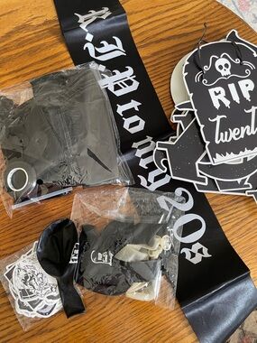 RIP Twenty Black Satin Sash & Party Kit